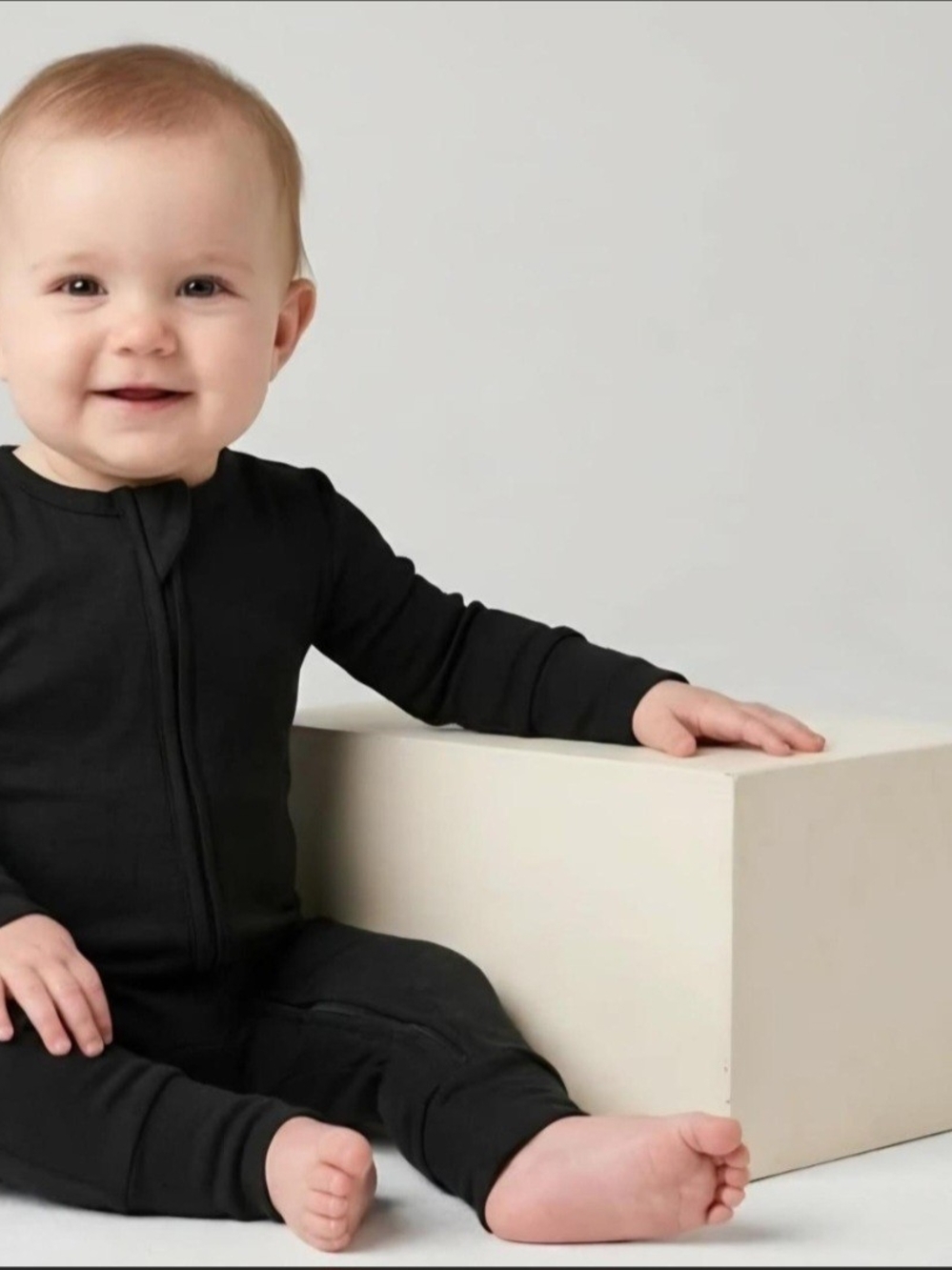 Baby Zip-Front One-Piece in Black - Soft Organic Fabric